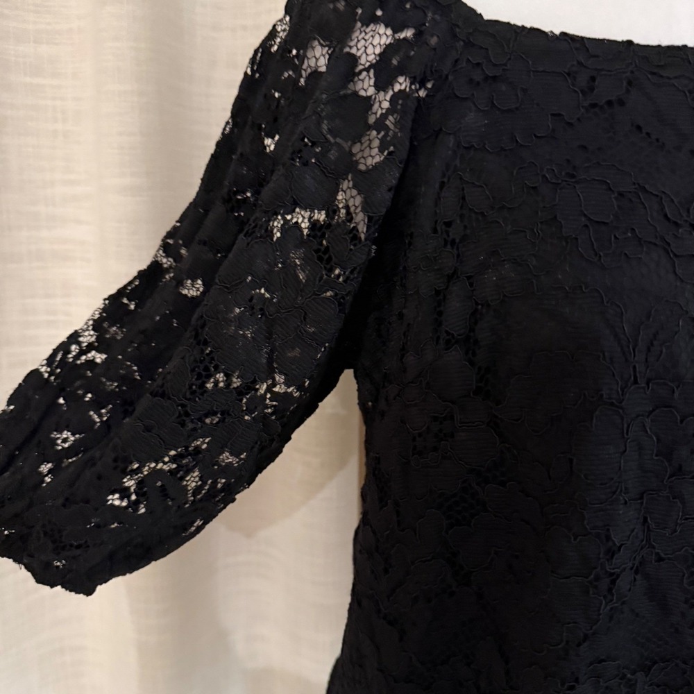Nanette Lepore Black‎ Lace Blouse Women's M 3/4 Sleeve top Cocktail Evening Date